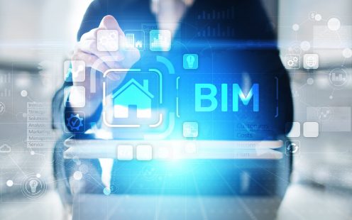 BIM Building Information Modeling Technology concept on virtual screen.