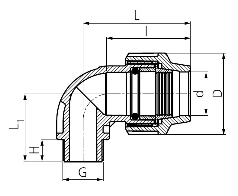 Drawing PE bend 90 with male thread