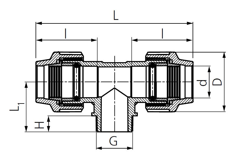 Drawing PE branch with male thread