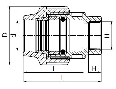 Drawing PE coupling with female thread