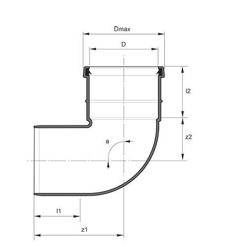Measurement drawing bend 90gr 1 socket