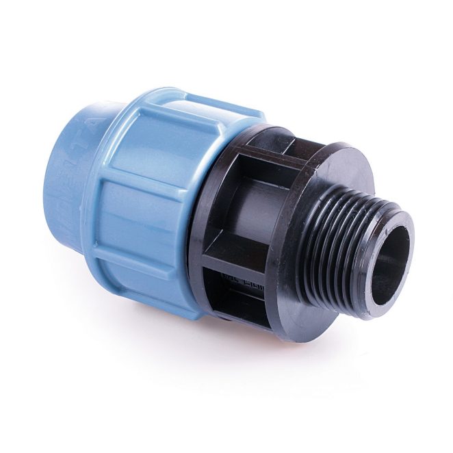 PE coupling with male thread